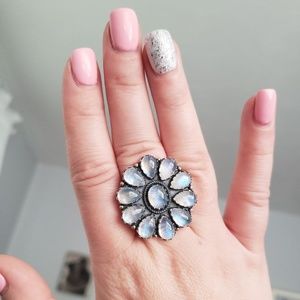Moonstone Flower Ring Size 9